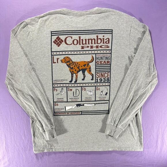 Grey Columbia Sportswear PHG Hunting Dog Long Sleeve T-Shirt Men’s XL - Picture 1 of 5